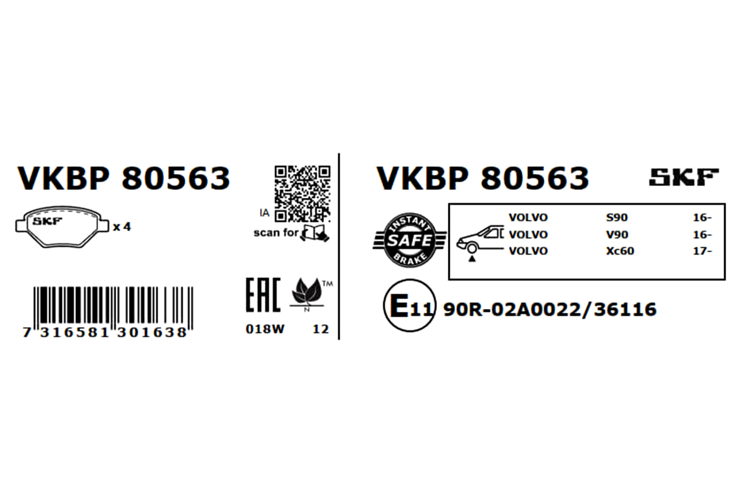 SKF VKBP 80563 Bremsbelagsatz, Scheibenbremse